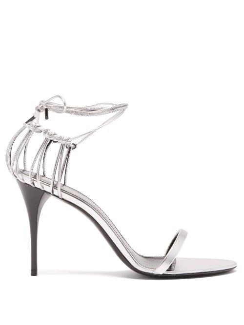 Matchesfashion.com Saint Laurent - Lexi Wraparound Cage-heel Leather Sandals - Womens - Silver