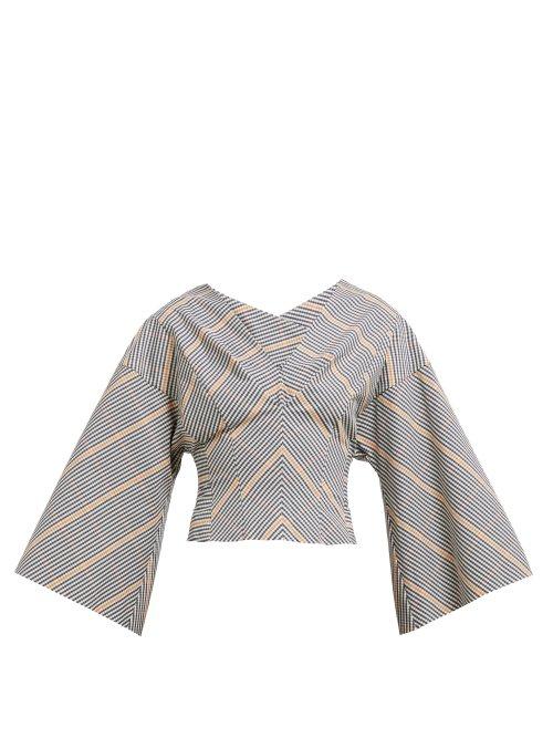 Matchesfashion.com A.w.a.k.e. Mode - Frau Marta Checked Cotton Blend Poplin Top - Womens - Grey Multi