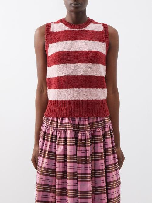 Molly Goddard - Rose Striped Lambswool Sweater Vest - Womens - Pink Burgundy