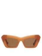 Matchesfashion.com Loewe - Anagram-logo Cat-eye Acetate Sunglasses - Womens - Orange