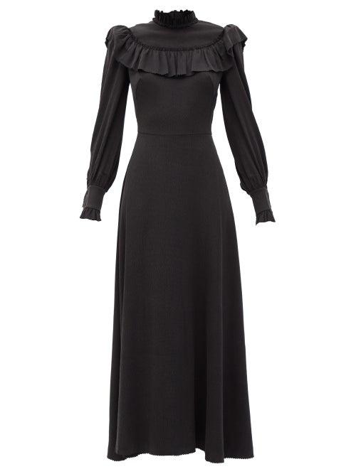 Matchesfashion.com The Vampire's Wife - The Firefly Gathered Puckered Silk-satin Dress - Womens - Black