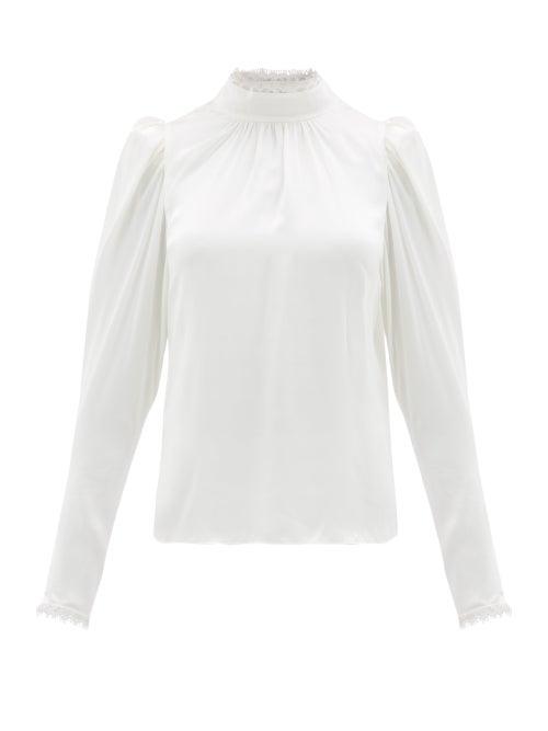 Matchesfashion.com Frame - Lace Trimmed Silk Satin Blouse - Womens - Ivory