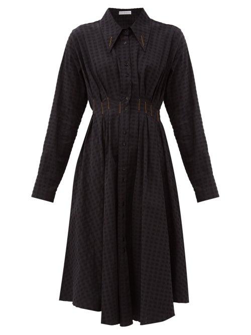 Matchesfashion.com Palmer//harding - Escen Waffle-check Stretch-cotton Midi Dress - Womens - Black
