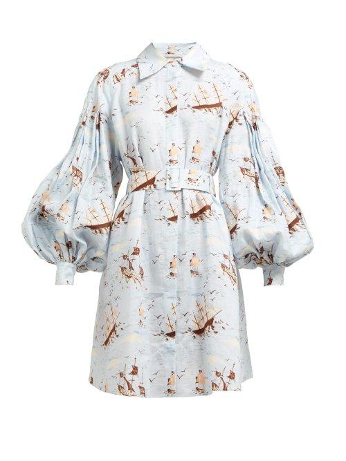 Matchesfashion.com Emilia Wickstead - Rowena Ship Print Shirtdress - Womens - Blue Print
