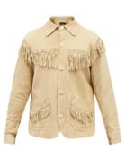 Rrl - Fringe-trimmed Suede Jacket - Mens - Cream