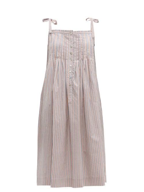 Matchesfashion.com Loup Charmant - Kapari Striped Cotton Poplin Dress - Womens - White Multi