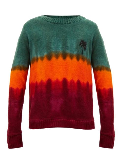 Matchesfashion.com The Elder Statesman - Tie Dyed Palm Tree Motif Cashmere Sweater - Mens - Green Red