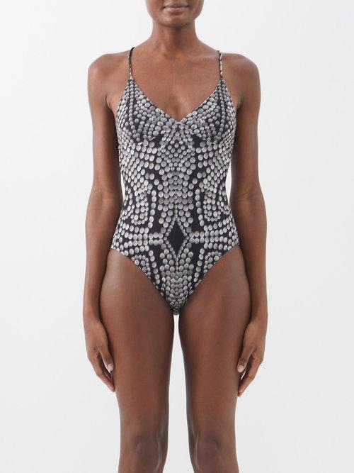 Norma Kamali - Disc-print Swimsuit - Womens - Dark Grey