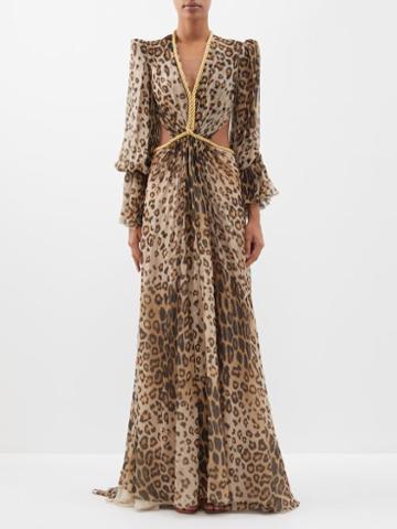 Etro - Rebecca Leopard-print Silk Dress - Womens - Beige