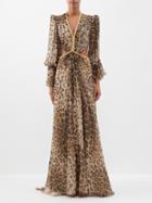 Etro - Rebecca Leopard-print Silk Dress - Womens - Beige