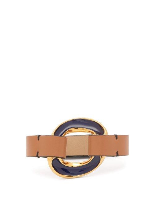 Matchesfashion.com Marni - Leather And Enamel Bracelet - Womens - Navy