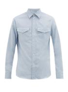 Matchesfashion.com Dunhill - Chest-pocket Cotton-blend Flannel Shirt - Mens - Light Blue