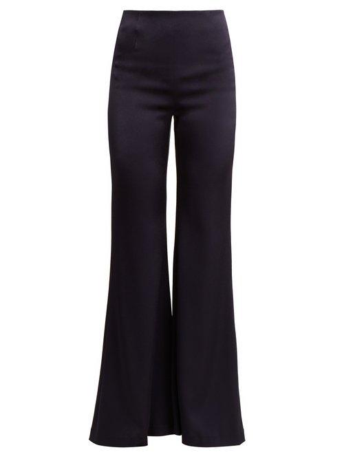 Matchesfashion.com Galvan - Wide Leg High Rise Satin Trousers - Womens - Navy