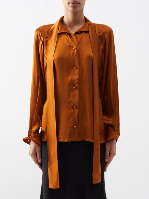 Palmer/harding Palmer//harding - Dissect Pussy-bow Satin Blouse - Womens - Copper