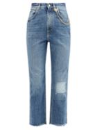 Matchesfashion.com Givenchy - Chain-embellished Cropped Straight-leg Jeans - Womens - Blue