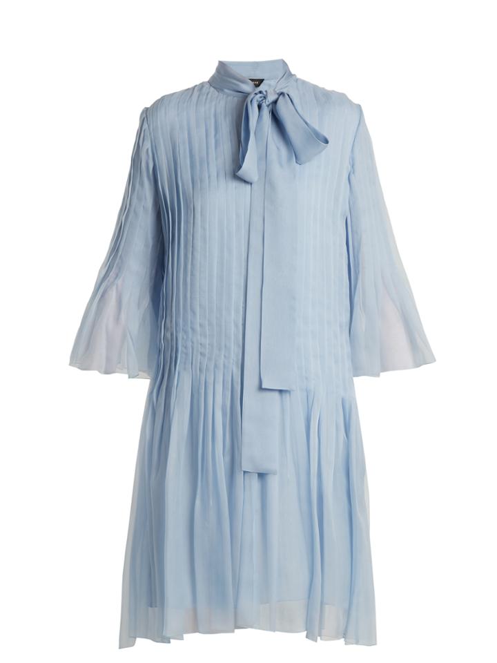 Rochas Pleated Neck-tie Silk-chiffon Dress