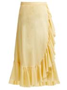 Matchesfashion.com Loup Charmant - Ruffle Trim Cotton Midi Skirt - Womens - Light Yellow
