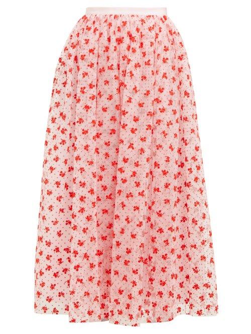 Matchesfashion.com Erdem - Lindie Floral Flocked Tulle Maxi Skirt - Womens - Pink Multi