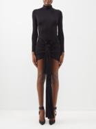 Saint Laurent - Flower-embellished Gathered Jersey Dress - Womens - Black