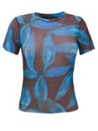 Louisa Ballou - Orchid-print Cropped Mesh T-shirt - Womens - Blue Multi