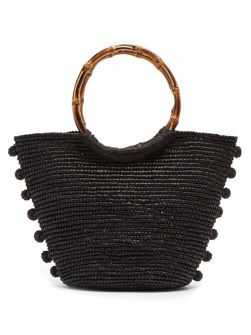 Matchesfashion.com Sensi Studio - Pompom Embellished Toquilla Straw Basket Bag - Womens - Black