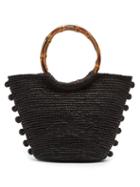 Matchesfashion.com Sensi Studio - Pompom Embellished Toquilla Straw Basket Bag - Womens - Black