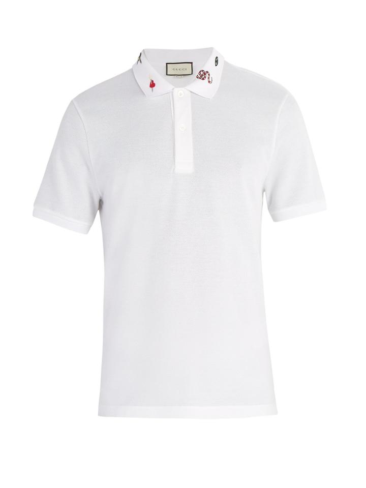 Gucci Embroidered-collar Cotton-blend Piqu Polo Shirt