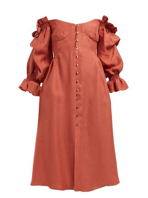 Matchesfashion.com Cult Gaia - Simona Ruffled Off The Shoulder Midi Dress - Womens - Dark Red