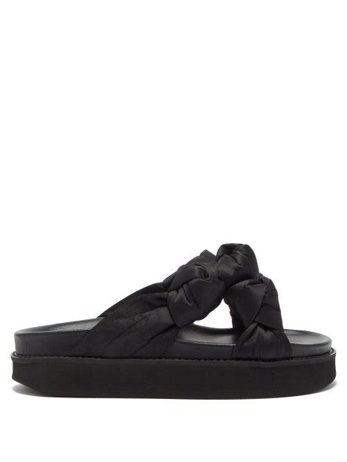 Matchesfashion.com Ganni - Knotted Recycled-satin Flatform Slides - Womens - Black