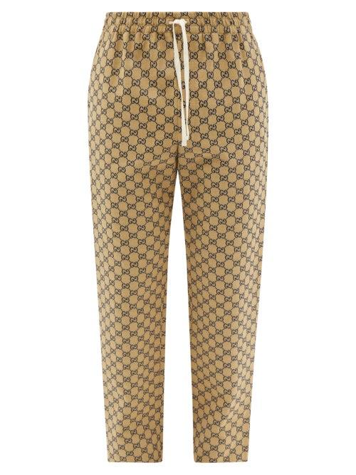 Mens Rtw Gucci - Gg-jacquard Cotton-blend Canvas Track Pants - Mens - Brown