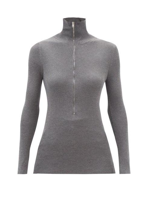 Petar Petrov - Etta High-neck Ribbed-silk Top - Womens - Grey