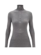 Petar Petrov - Etta High-neck Ribbed-silk Top - Womens - Grey
