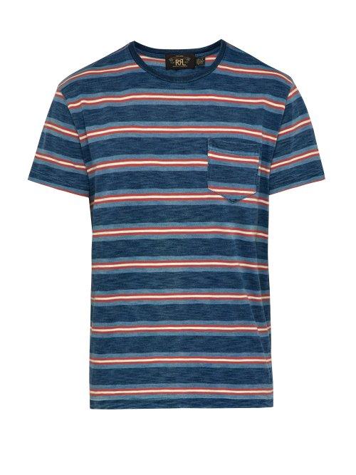 Matchesfashion.com Rrl - Striped Cotton Jersey Patch Pocket T Shirt - Mens - Blue Multi