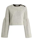 Tibi Bell-sleeved Cropped Crinkled Ribbed-knit Top