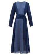 Matchesfashion.com Cefinn - Panelled Belted Voile Midi Dress - Womens - Blue Multi