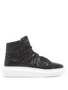 Matchesfashion.com Alexander Mcqueen - Raised Sole Appliqud High Top Leather Trainers - Mens - Black