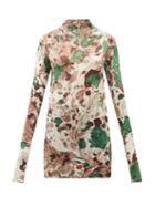 Matchesfashion.com Jil Sander - Marble-print Silk-jersey Top - Womens - Green Multi