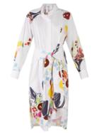 Matchesfashion.com Loewe - Floral And Fruit Print Tie Waist Cotton Shirtdress - Womens - White Multi