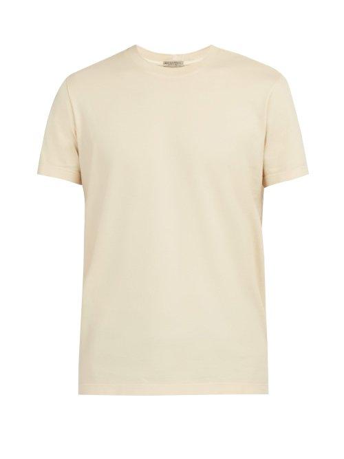 Matchesfashion.com Bottega Veneta - Intrecciato Detailed Cotton T Shirt - Mens - Cream