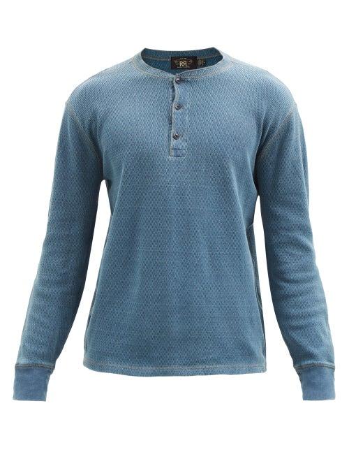 Rrl - Waffle-knit Cotton Henley Top - Mens - Blue