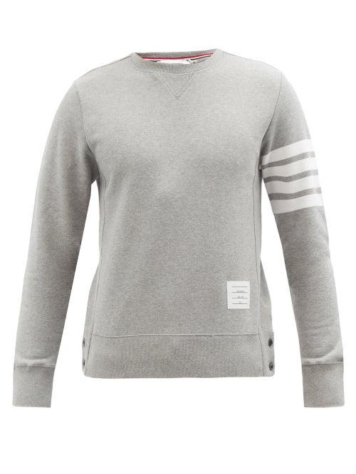 Thom Browne - Four-bar Intarsia-stripe Cotton Sweatshirt - Mens - Grey
