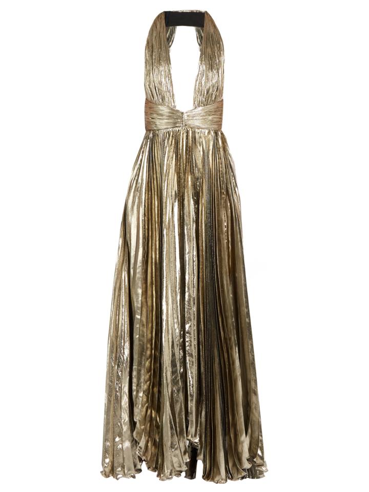 Maria Lucia Hohan Adina Deep V-neck Pleated Lam Gown