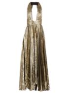 Maria Lucia Hohan Adina Deep V-neck Pleated Lam Gown