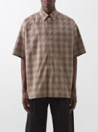 Studio Nicholson - Oversized Short-sleeved Check Cotton Shirt - Mens - Brown Print