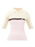 Shushu/tong - Bow-embellished Ribbed Polo Shirt - Womens - Yellow Multi