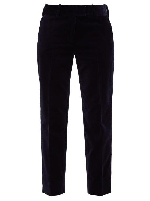 Matchesfashion.com Cefinn - Cropped Cuff Cotton Velvet Trousers - Womens - Navy