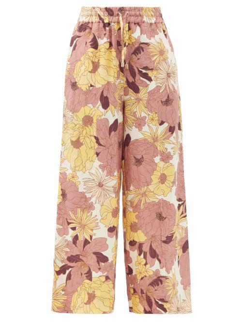 Matchesfashion.com Ephemera - Maui High-rise Floral-print Linen Trousers - Womens - Orange Multi