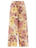 Matchesfashion.com Ephemera - Maui High-rise Floral-print Linen Trousers - Womens - Orange Multi