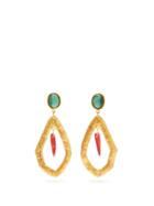 Matchesfashion.com Sylvia Toledano - Coral Drop Malachite Clip Earrings - Womens - Gold