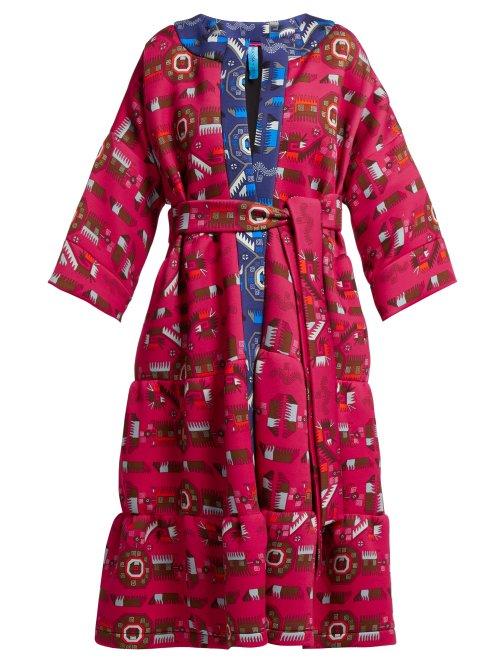 Matchesfashion.com Rianna + Nina - Mika Greek Print Neoprene Coat - Womens - Pink Multi